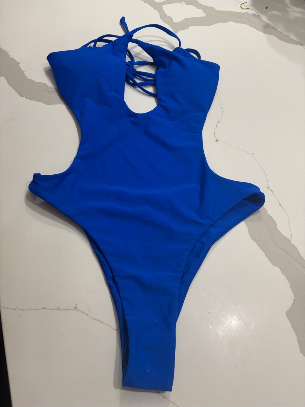 Solid Cobalt Blue One-Piece Swimsuit with Strappy Back